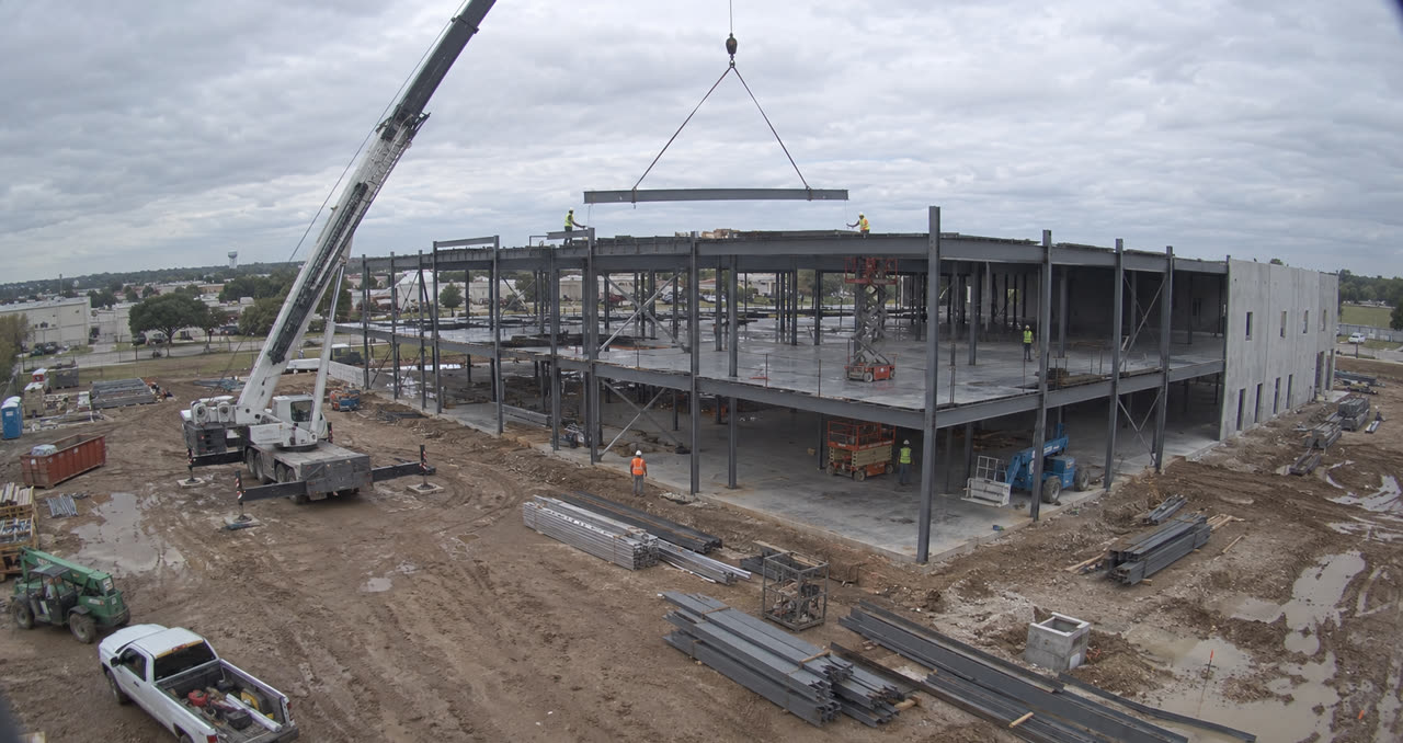 Steel frame going up on site